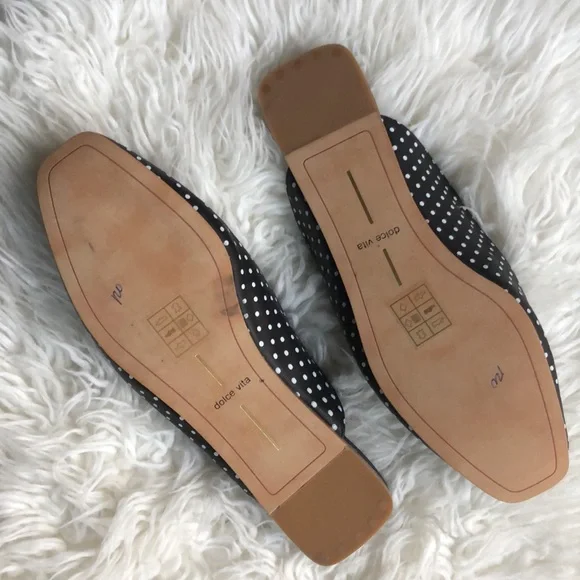 NEW Dolce Vita BRIE Women's Black/White Polka Dots Leather Flats - Picture 5 of 6